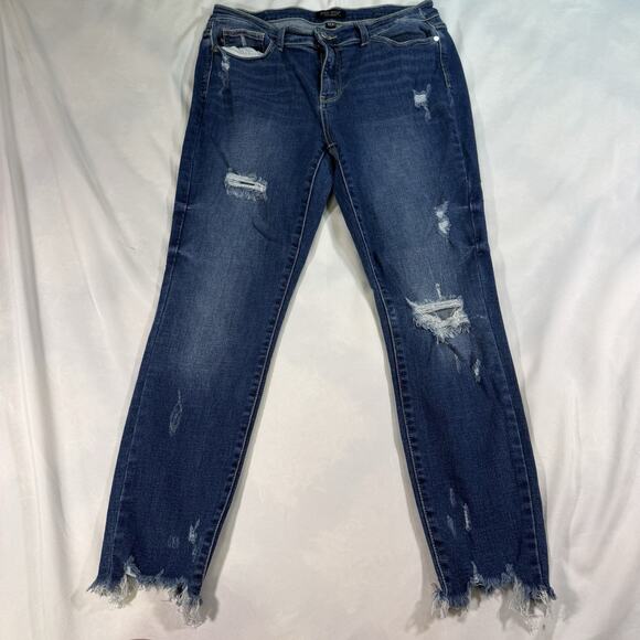 Judy Blue Denim - Judy Blue‎ Jeans Womens Plus 13 Blue Mid Rise Cropped Skinny Fit Chewed Hem Crop
